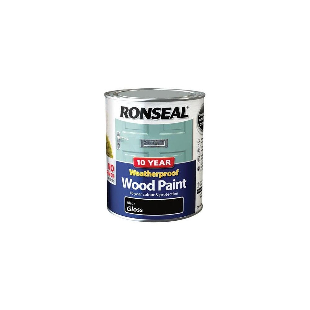 Ronseal 10 Year Weatherproof 2-in-1 Wood Paint Black Gloss 750ml