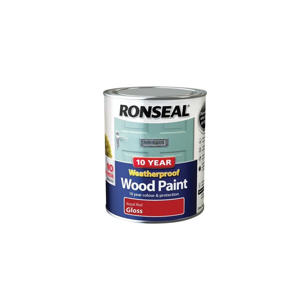 Ronseal 10 Year Weatherproof 2-in-1 Wood Paint Royal Red Gloss 750ml