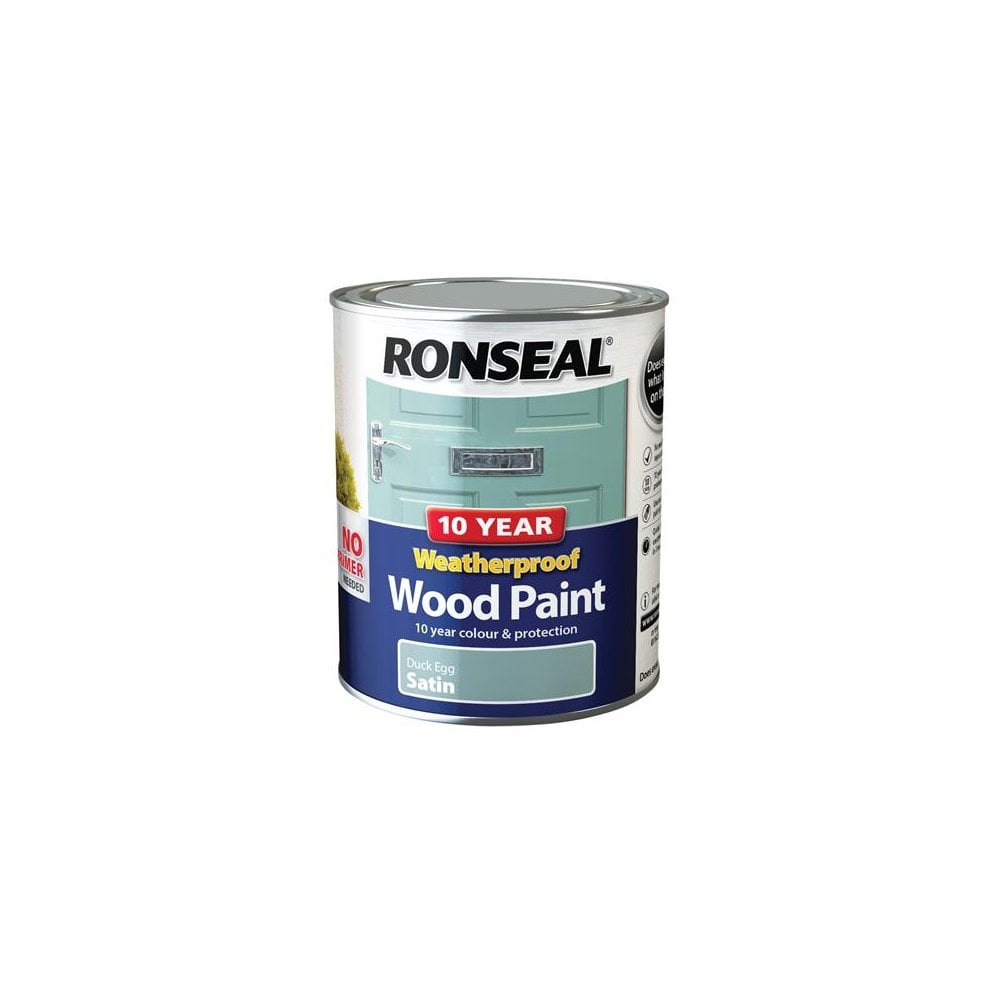 Ronseal 10 Year Weatherproof 2-in-1 Wood Paint Duck Egg Blue Satin 750ml