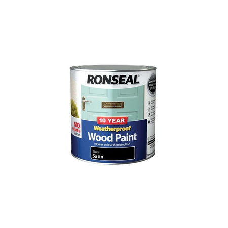 Ronseal 10 Year Weatherproof 2-in-1 Wood Paint Black Satin 2.5 Litre