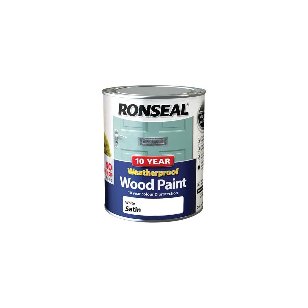 Ronseal 10 Year Weatherproof 2-in-1 Wood Paint White Satin 750ml