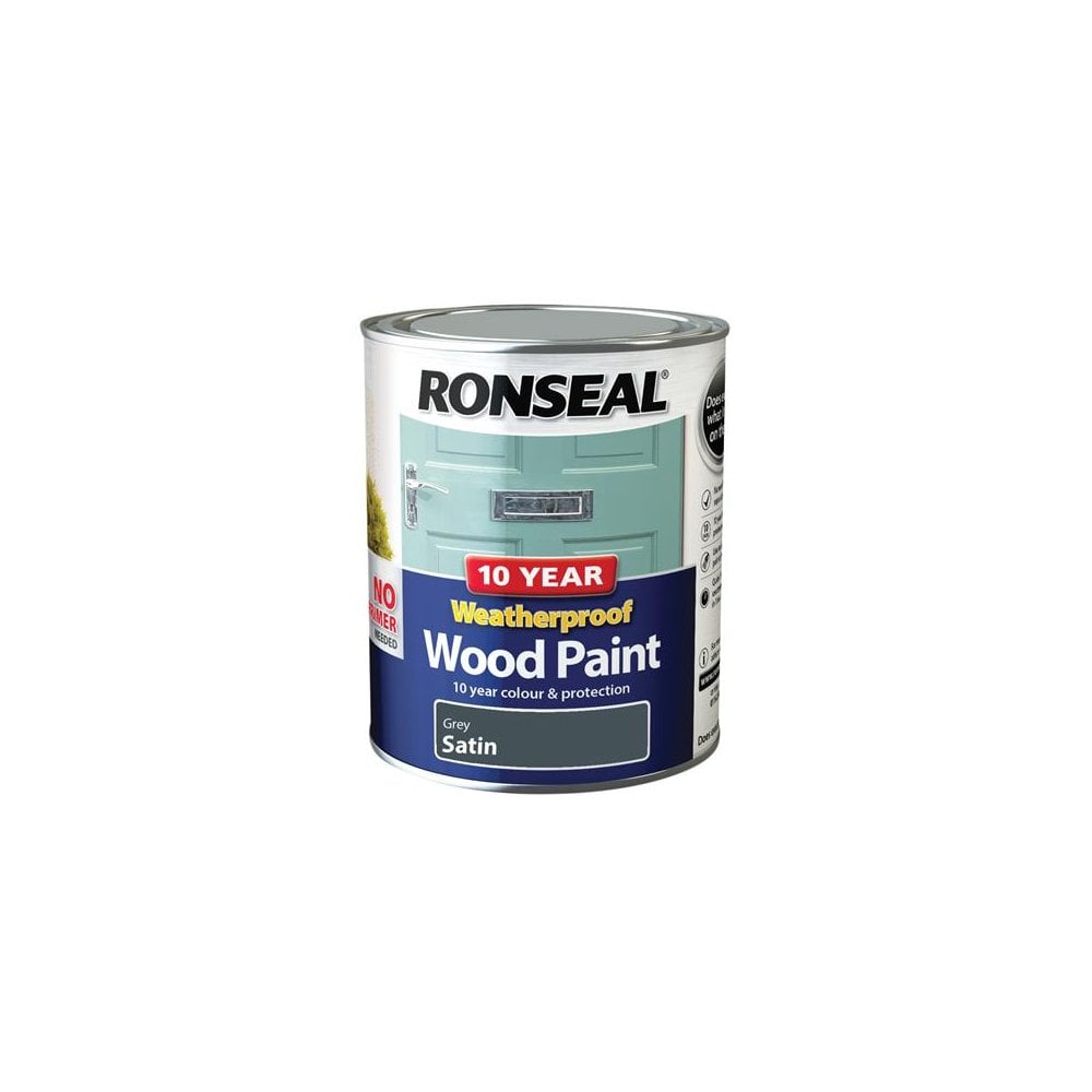 Ronseal 10 Year Weatherproof 2-in-1 Wood Paint Grey Satin 750ml