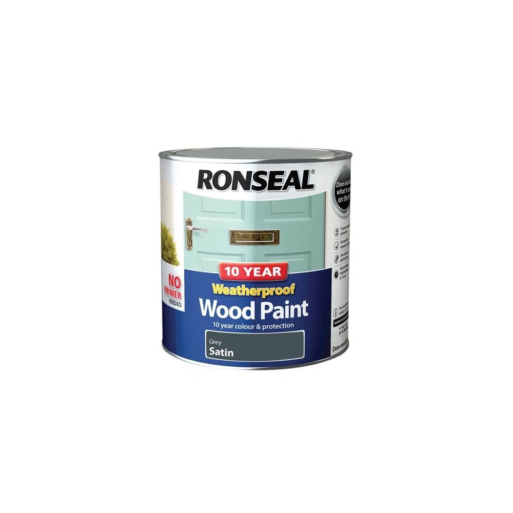 Ronseal 10 Year Weatherproof 2-in-1 Wood Paint Grey Satin 2.5 Litre