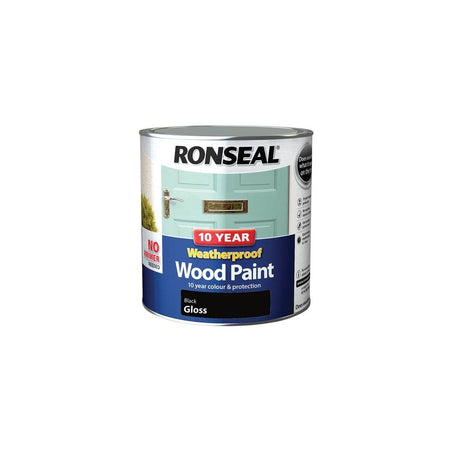 Ronseal 10 Year Weatherproof 2-in-1 Wood Paint Black Gloss 2.5 Litre