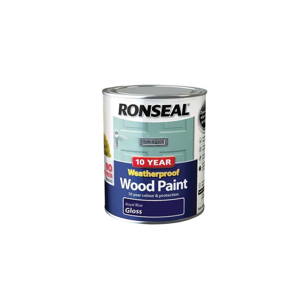 Ronseal 10 Year Weatherproof 2-in-1 Wood Paint Royal Blue Gloss 750ml