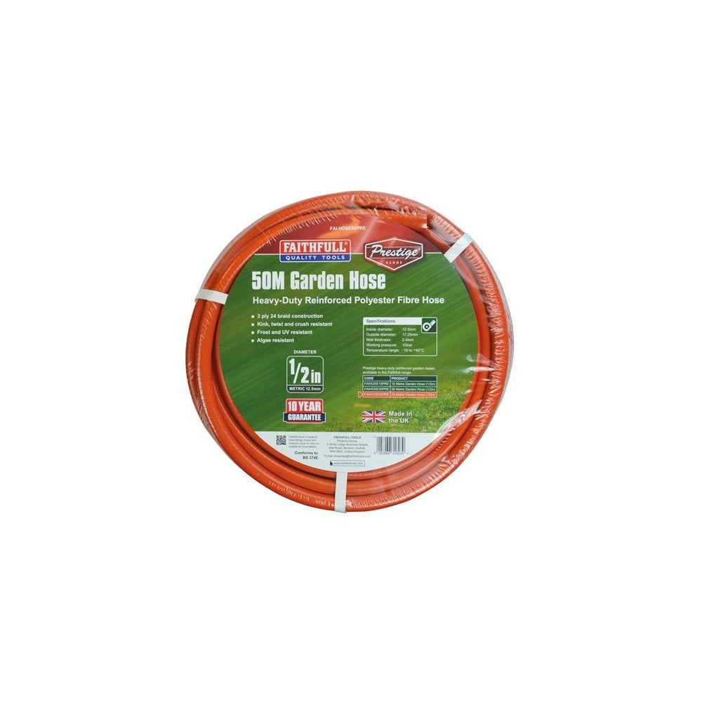Faithfull Prestige Heavy-Duty Garden HoseÂ˜50m 12.5mm (1/2in) Diameter