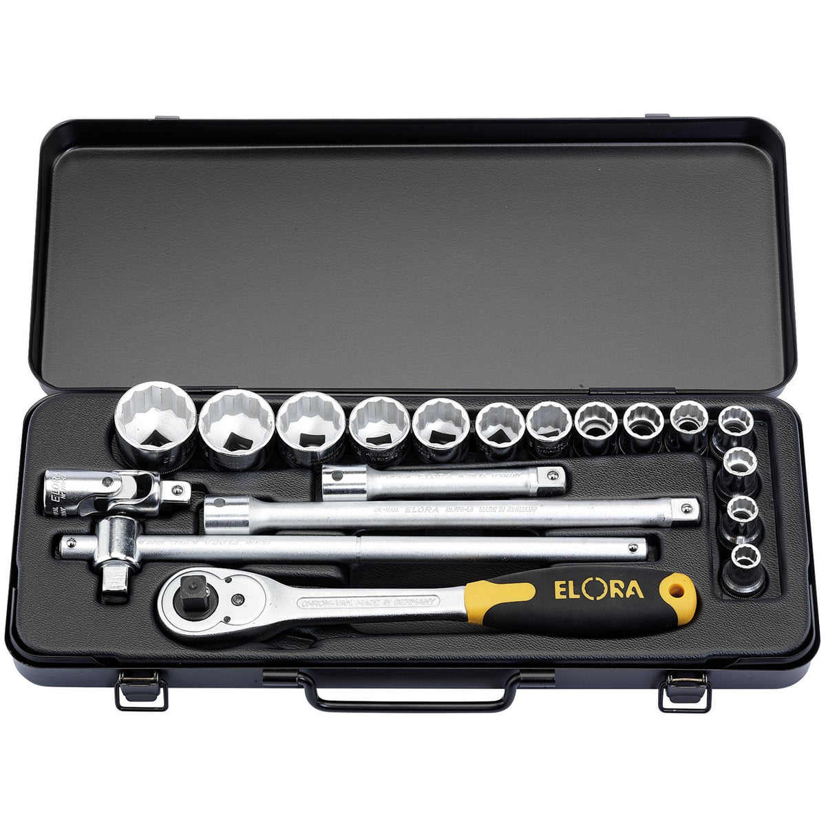 19 Piece 1/2in. Square Drive Metric Socket Set: Model No.770-LINDMU