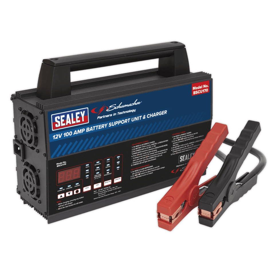 Sealey Battery Support Unit & Charger - 12V 100A Model No-BSCU170