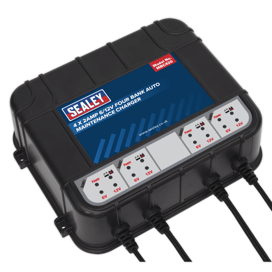 Sealey Four Bank 6/12V 8Amp (4 x 2A) Auto Maintenance Charger Model No-MBC420