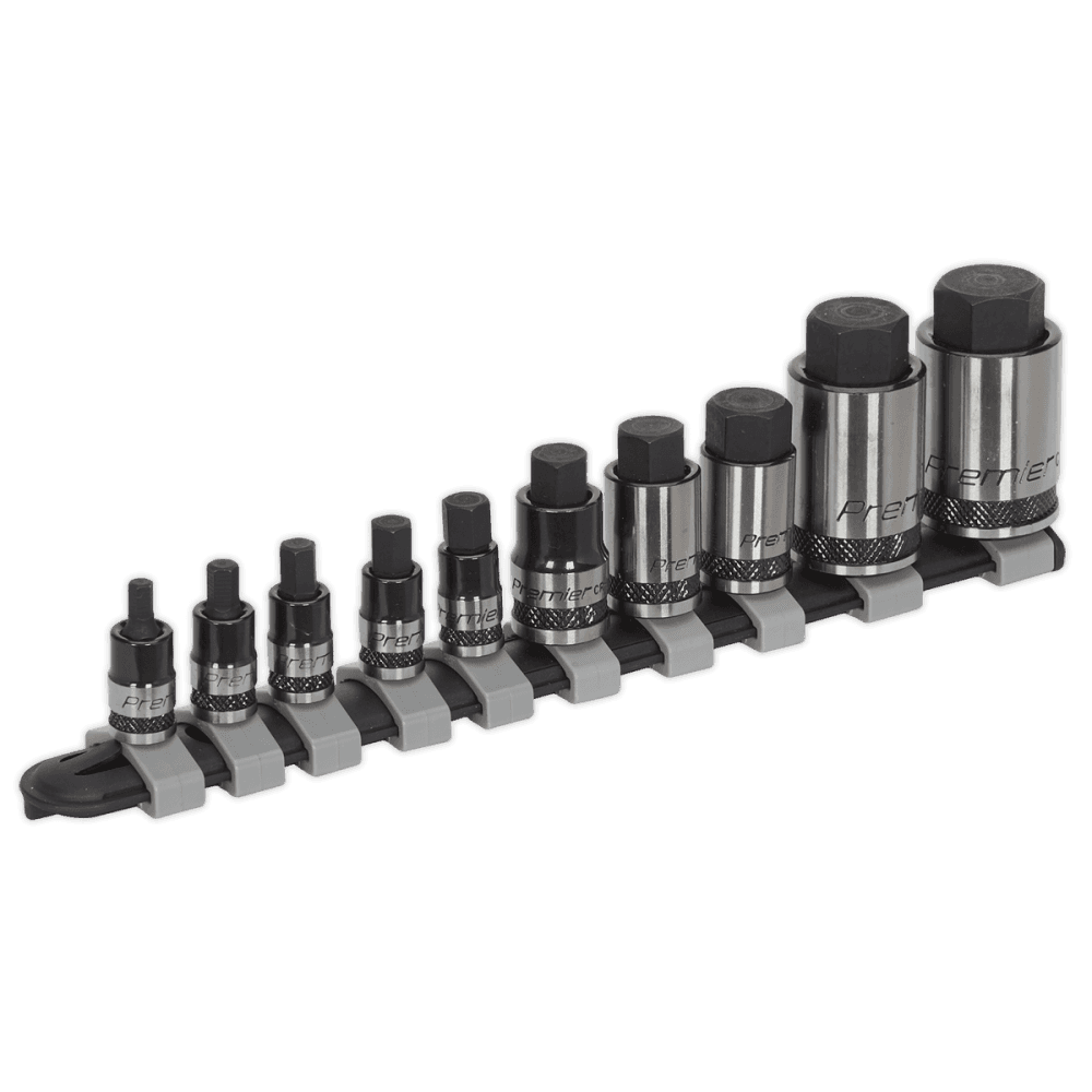 Sealey Hex Socket Bit Set 10pc Stubby 1/4", 3/8" & 1/2"Sq Drive Black Series Model No-AK6229B