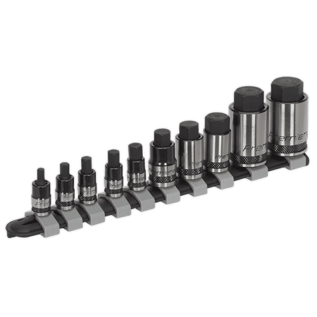Sealey Hex Socket Bit Set 10pc Stubby 1/4", 3/8" & 1/2"Sq Drive Black Series Model No-AK6229B