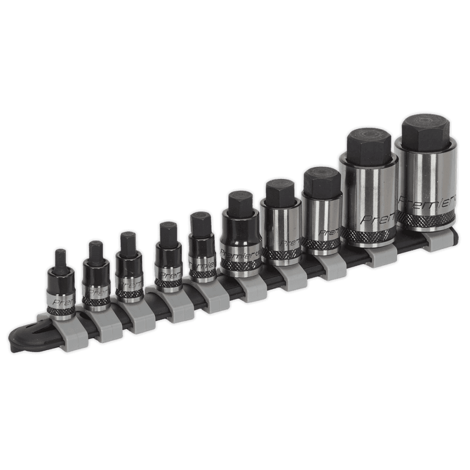 Sealey Hex Socket Bit Set 10pc Stubby 1/4", 3/8" & 1/2"Sq Drive Black Series Model No-AK6229B