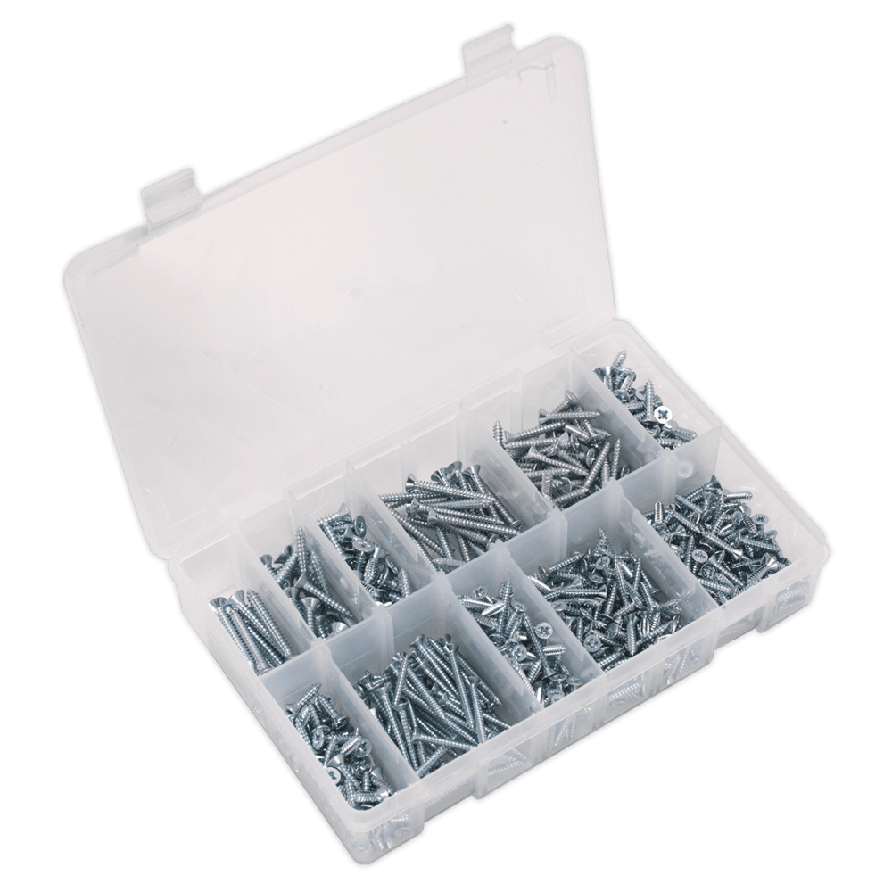 Self Tapping Screw Assortment 600pc Countersunk Pozi Zinc DIN 7982 : Model No.AB065STCP