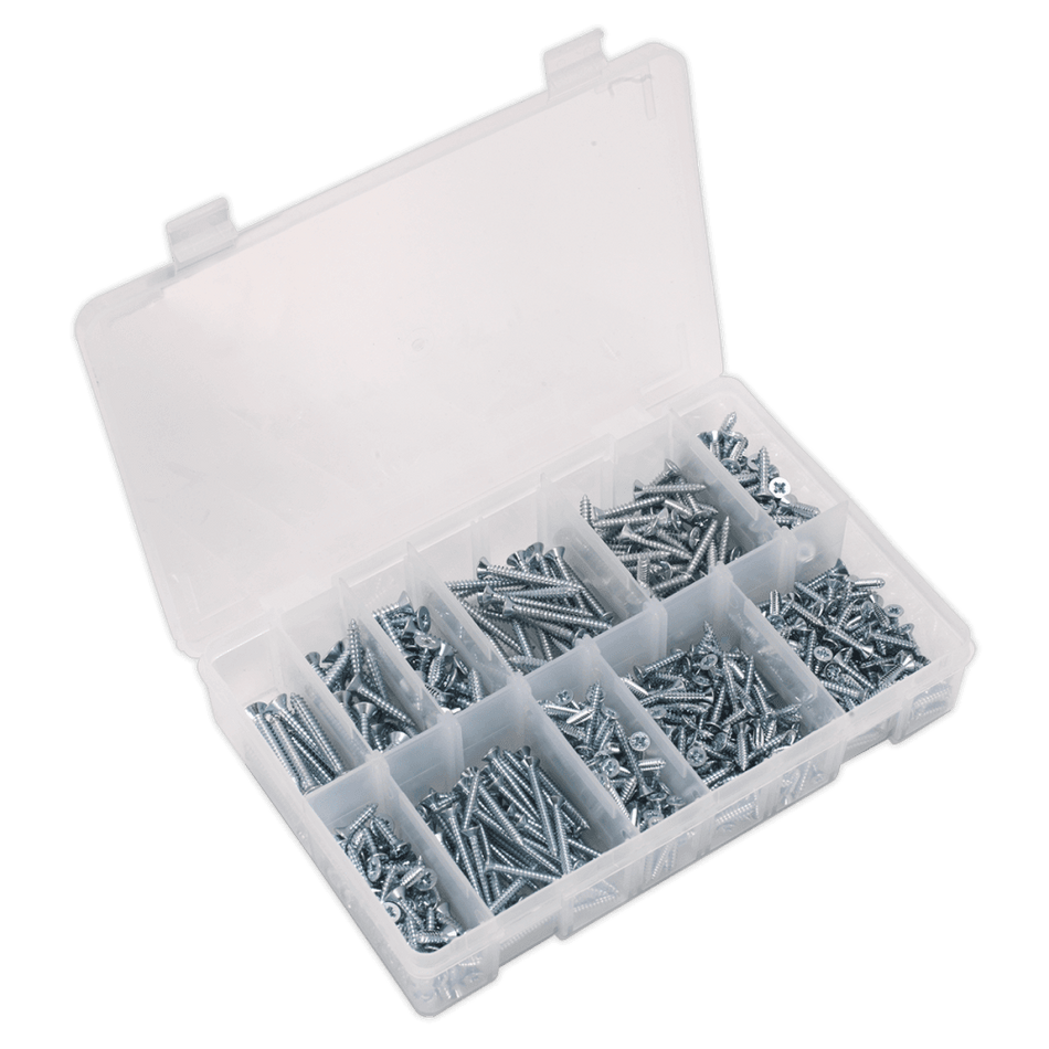 Self Tapping Screw Assortment 600pc Countersunk Pozi Zinc DIN 7982 : Model No.AB065STCP