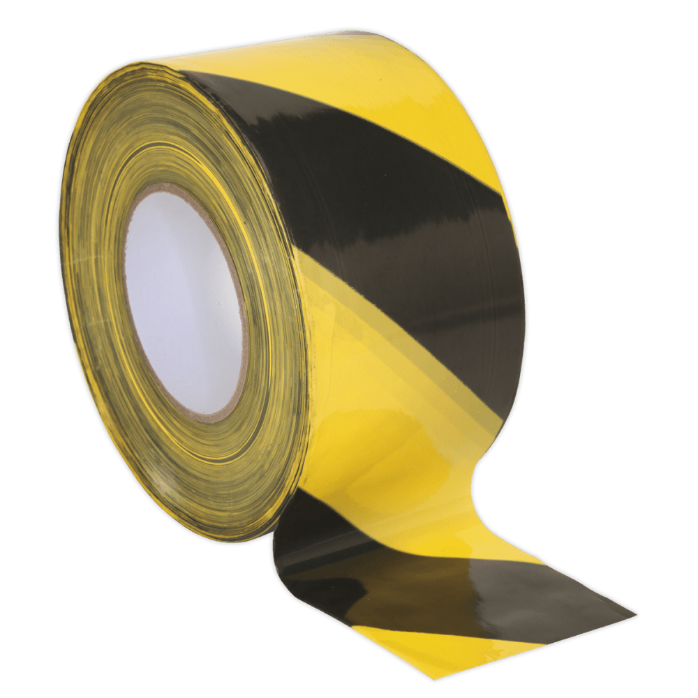 Hazard Warning Barrier Tape 80mm x 100mtr Black/Yellow Non-Adhesive : Model No.BTBY