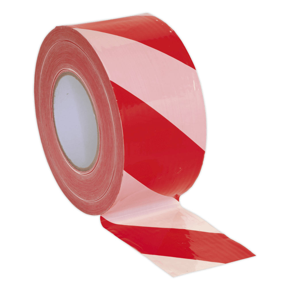 Hazard Warning Barrier Tape 80mm x 100mtr Red/White Non-Adhesive : Model No.BTRW