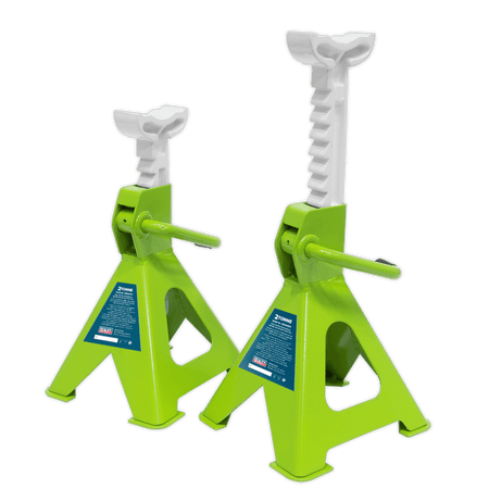 Sealey Axle Stands (Pair) 2tonne Capacity per Stand Ratchet Type - Hi-Vis Green Model No-VS2002HV