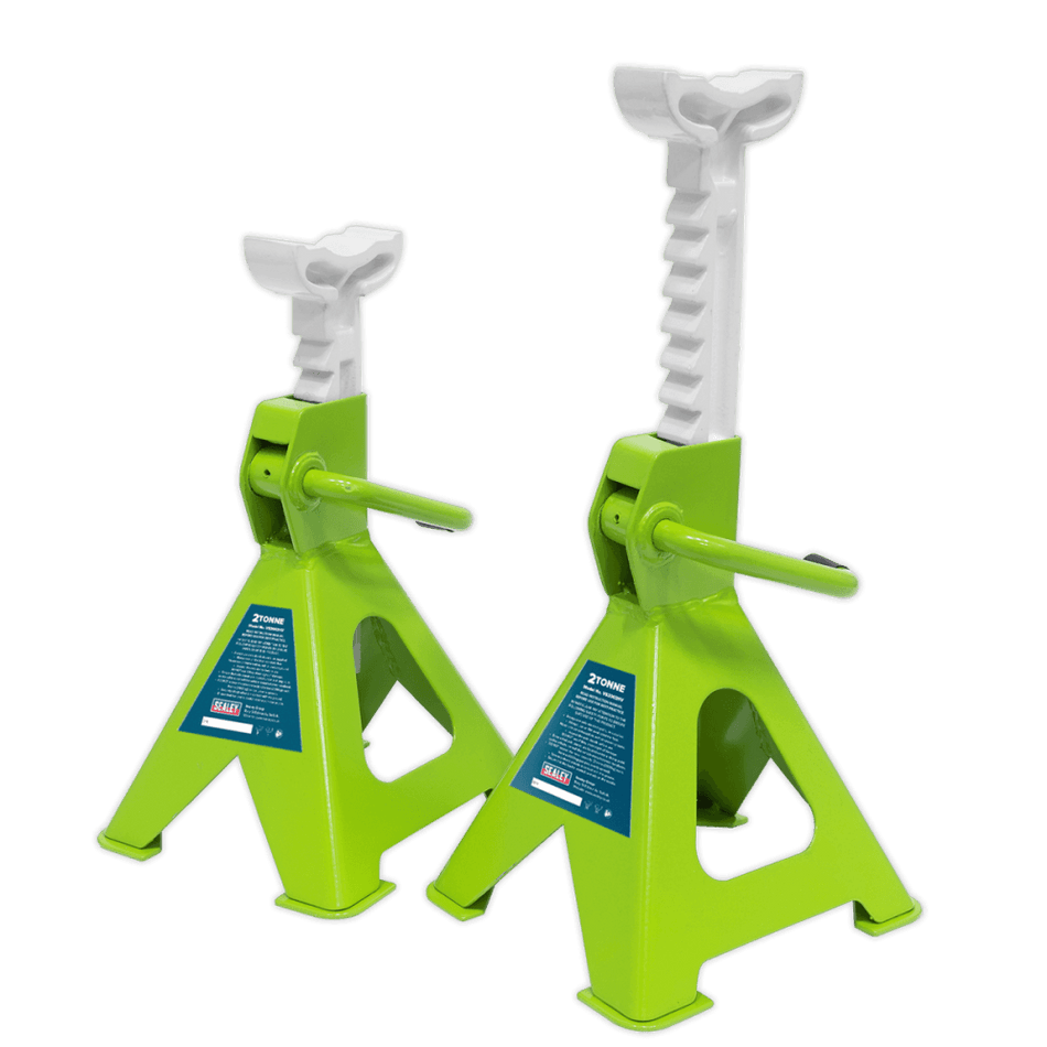 Sealey Axle Stands (Pair) 2tonne Capacity per Stand Ratchet Type - Hi-Vis Green Model No-VS2002HV