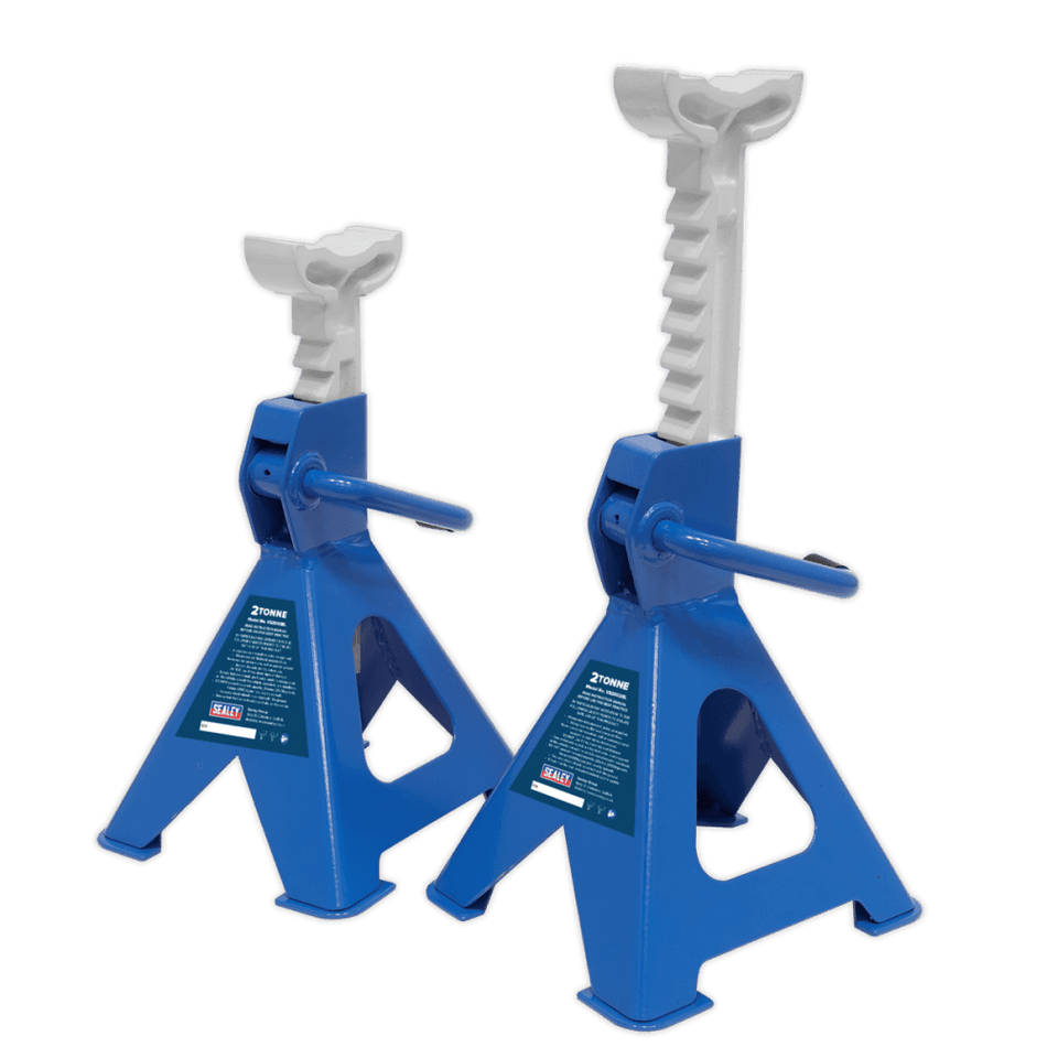 Sealey Axle Stands (Pair) 2tonne Capacity per Stand Ratchet Type - Blue Model No-VS2002BL