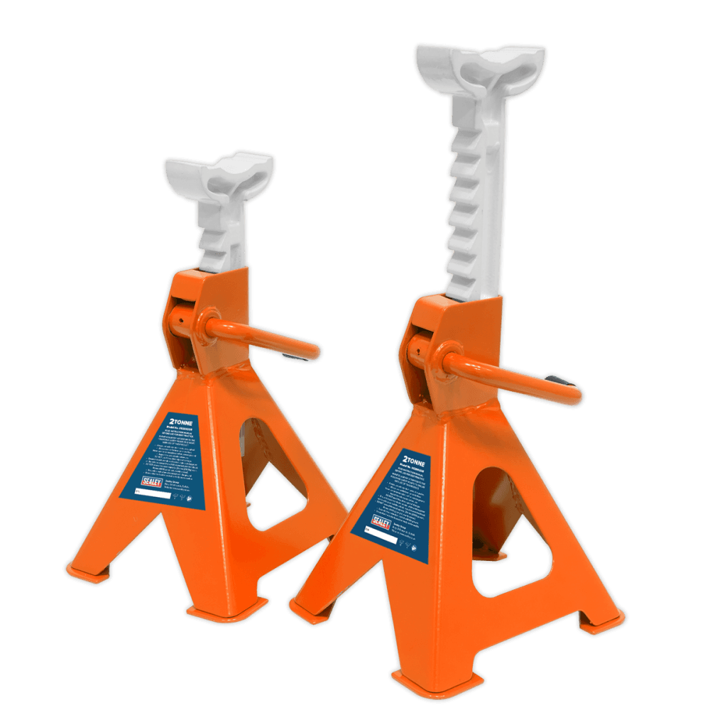 Sealey Axle Stands (Pair) 2tonne Capacity per Stand Ratchet Type - Orange Model No-VS2002OR