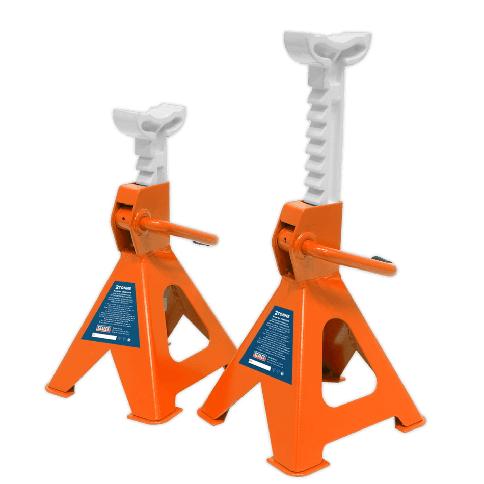 Sealey Axle Stands (Pair) 2tonne Capacity per Stand Ratchet Type - Orange Model No-VS2002OR