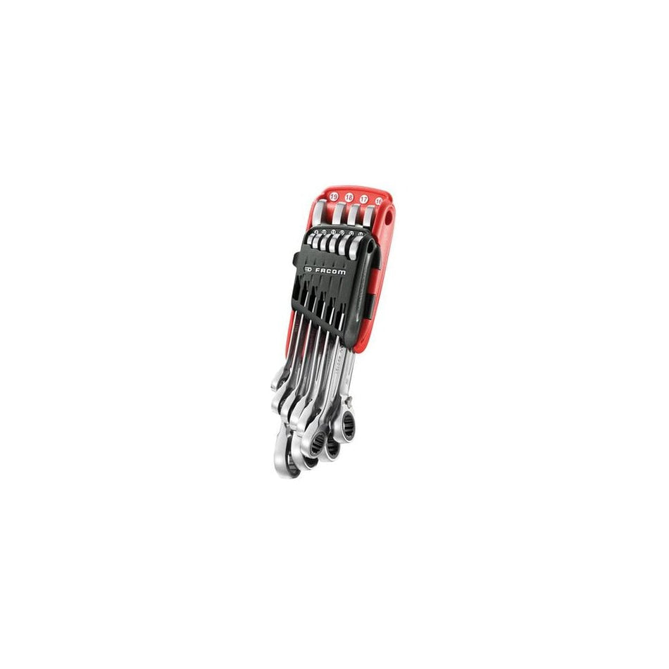 Facom 467B.JP10PB Ratchet Combination Wrench Set of 10 Metric 8-19mm