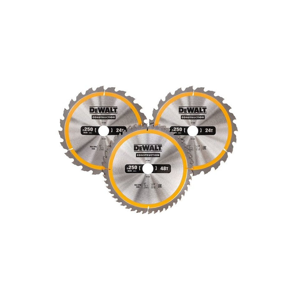 DEWALT DT1963 Construction Circular Saw Blade 3 Pack 250 x 30mm x 24T/48T