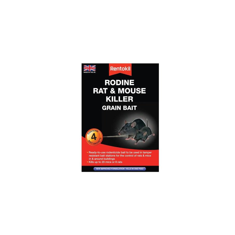 Rentokil Rodine Rat & Mouse Killer Grain Bait, 4 Sachets