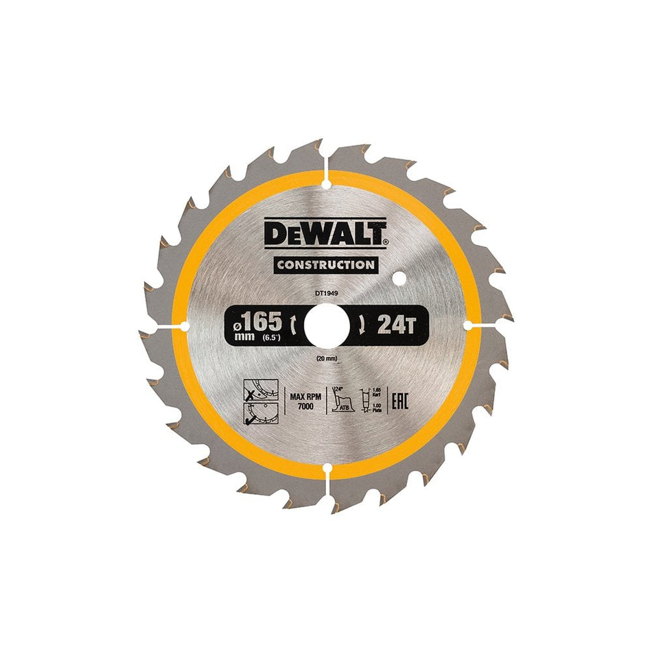 DEWALT Cordless Construction Circular Saw Blade 165 x 20mm x 24T