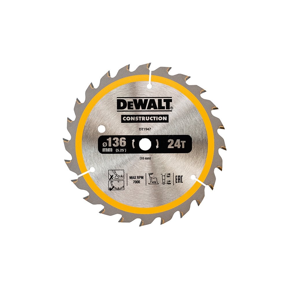 DEWALT Cordless Construction Circular Saw Blade 136 x 10mm x 24T