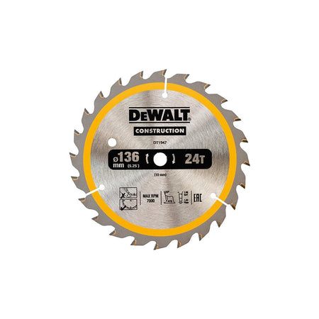 DEWALT Cordless Construction Circular Saw Blade 136 x 10mm x 24T