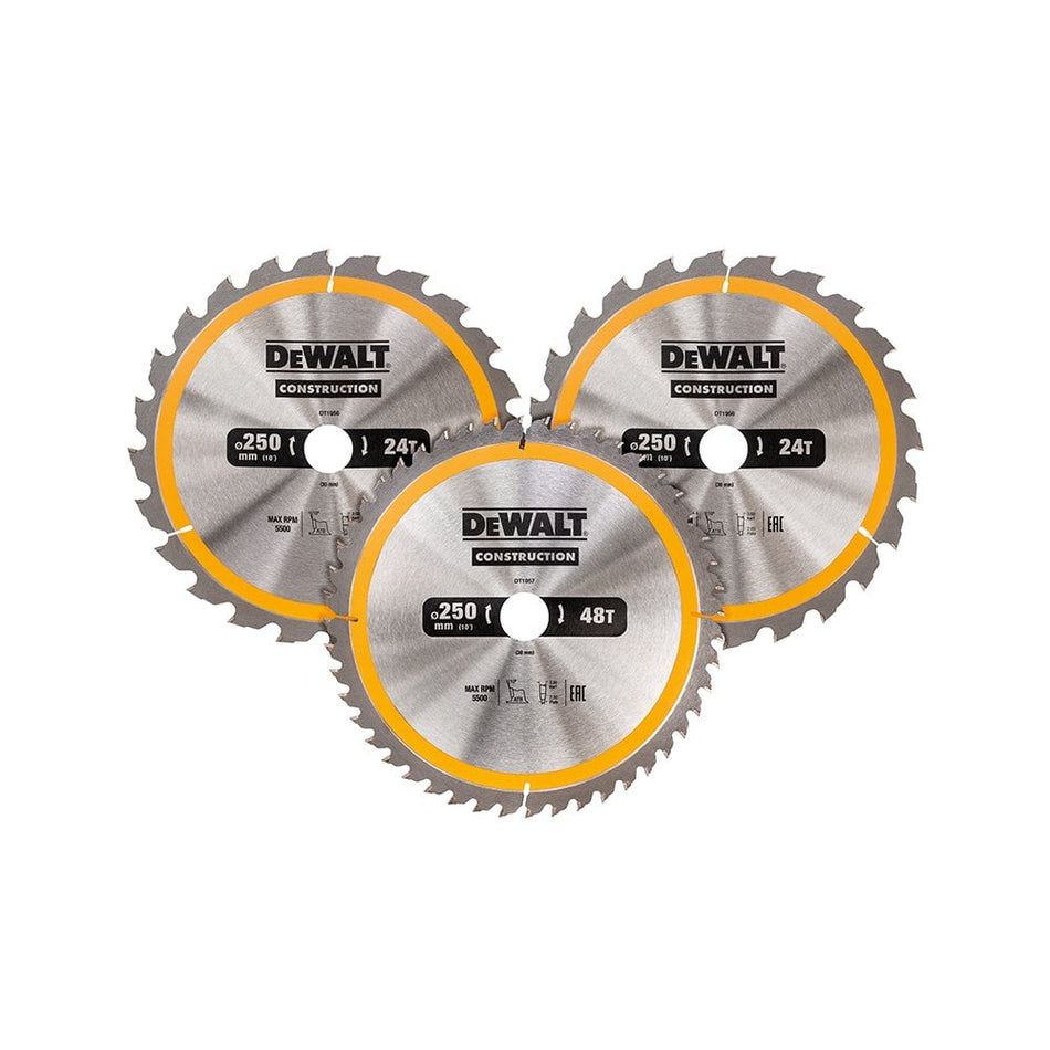 DEWALT DT1964 Construction Circular Saw Blade 3 Pack 305 x 30mm x 24T/48T/60T