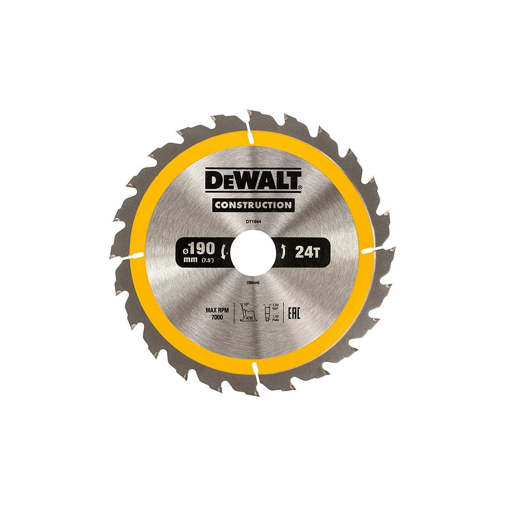 DEWALT Construction Circular Saw Blade 190 x 30mm x 24T
