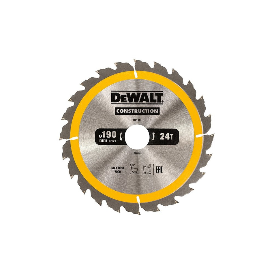 DEWALT Construction Circular Saw Blade 190 x 30mm x 24T