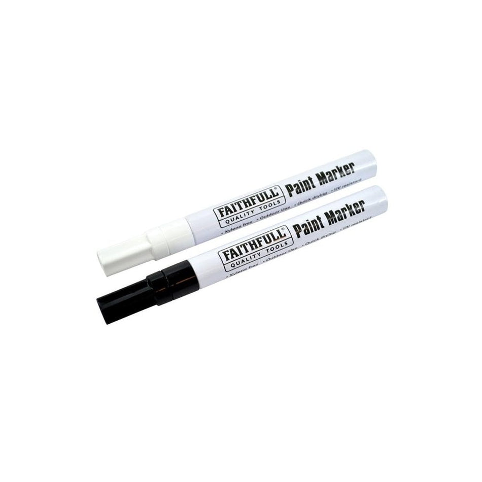 Faithfull Paint Marker Pen Black & White (Pack of 2)