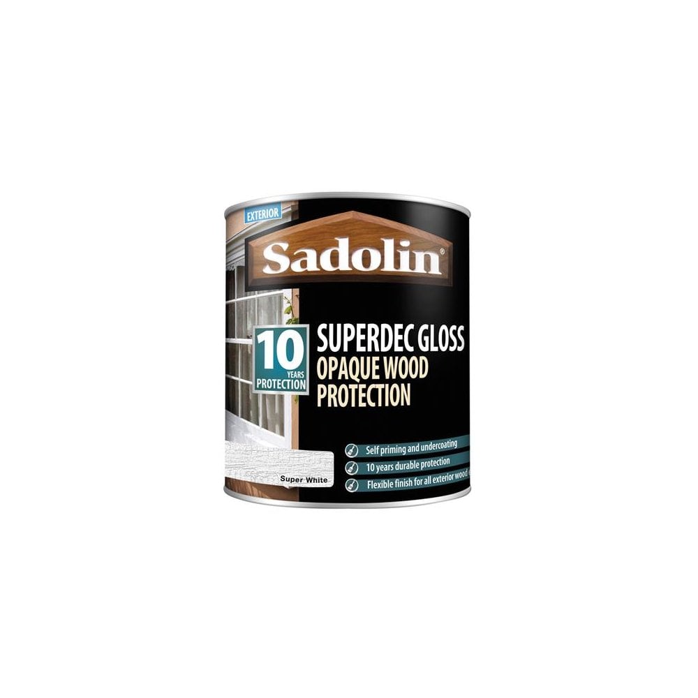 Sadolin Superdec Opaque Wood Protection Super White Gloss 1 Litre