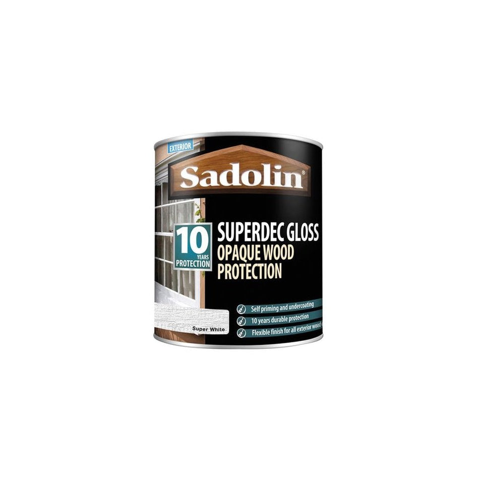 Sadolin Superdec Opaque Wood Protection Super White Gloss 1 Litre