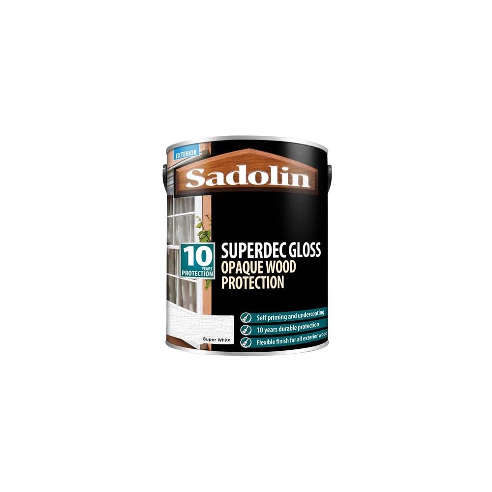 Sadolin Superdec Opaque Wood Protection Super White Gloss 5 Litre