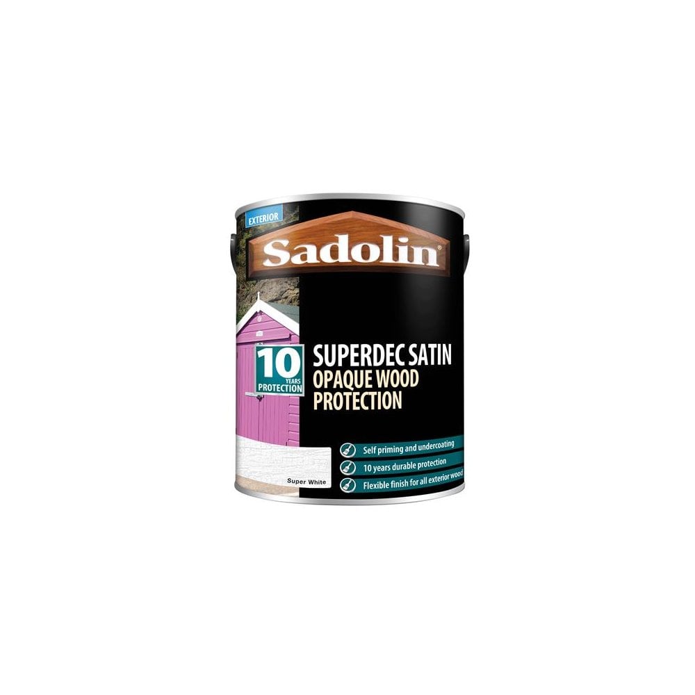 Sadolin Superdec Opaque Wood Protection Super White Satin 5 Litre