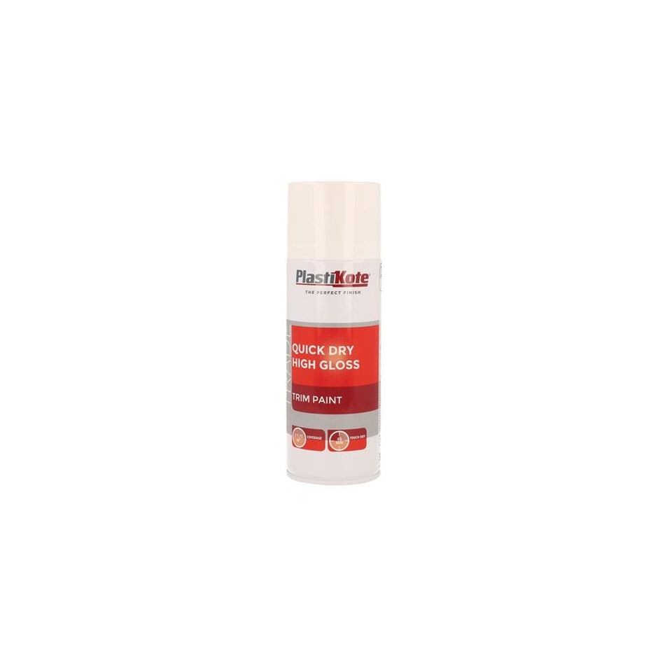 PlastiKote Trade Quick Dry Trim Spray High Gloss White 400ml