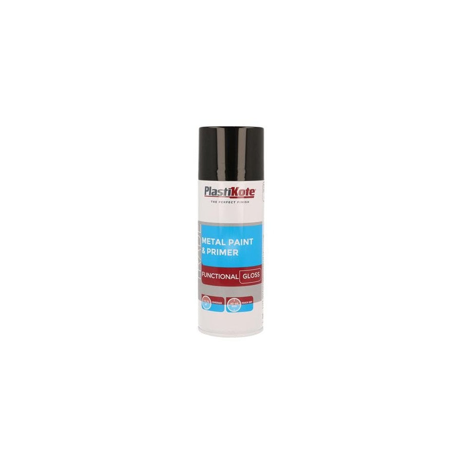 PlastiKote Trade Metal Spray Paint & Primer Gloss Black 400ml