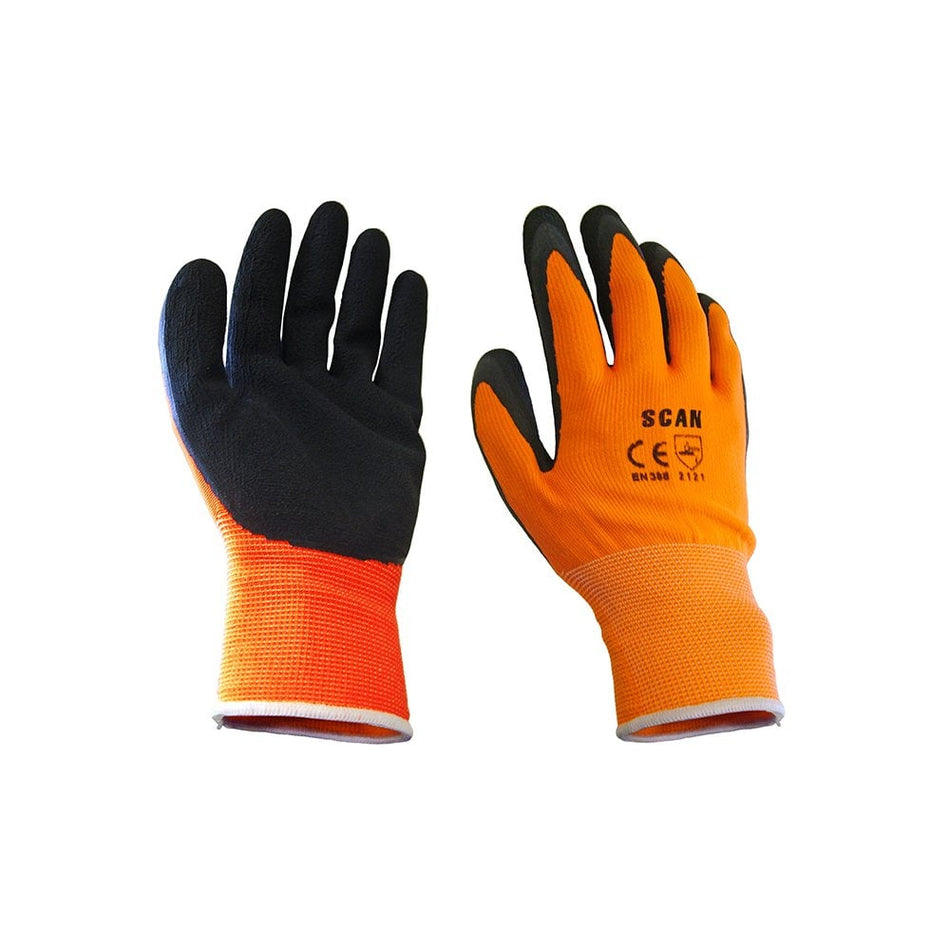 Scan Hi-Vis Orange Foam Latex Coated Gloves - Medium (Size 8)
