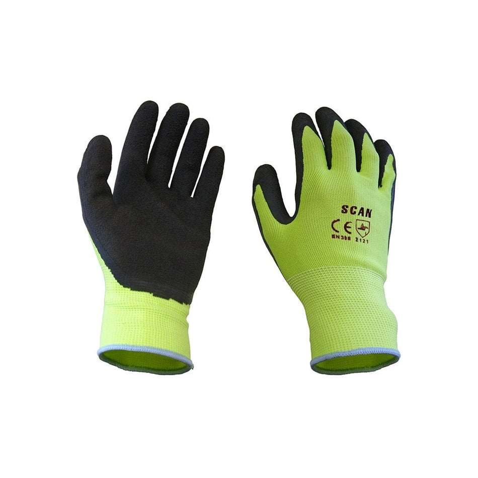 Scan Hi-Vis Yellow Foam Latex Coated Gloves - Medium (Size 8)