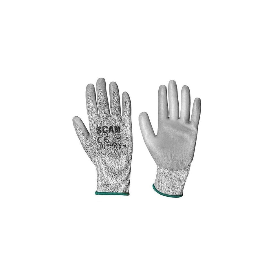 Scan Grey PU Coated Cut 3 Gloves - Medium (Size 8)