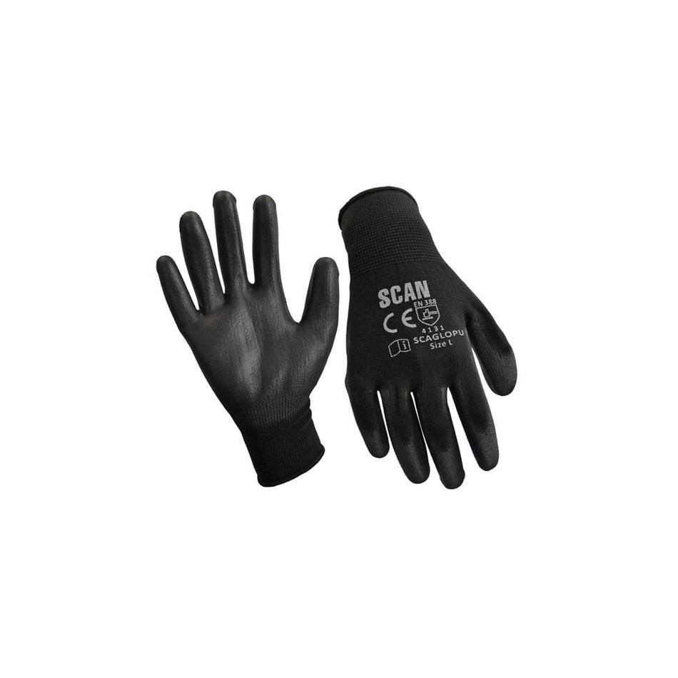 Scan Black PU Coated Gloves - Extra Large (Size 10) (Pack 12)
