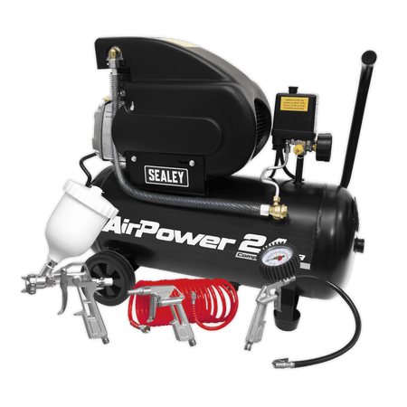 Sealey Compressor 24ltr Direct Drive 2hp with 4pc Air Accessory Kit Model No.-SAC2420APK