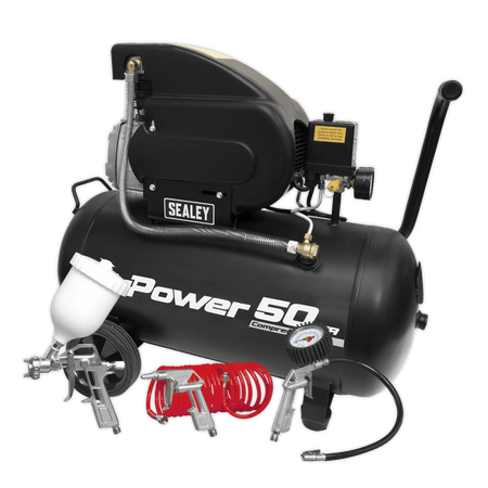 Sealey Compressor 50ltr Direct Drive 2hp with 4pc Air Accessory Kit Model No.-SAC5020APK