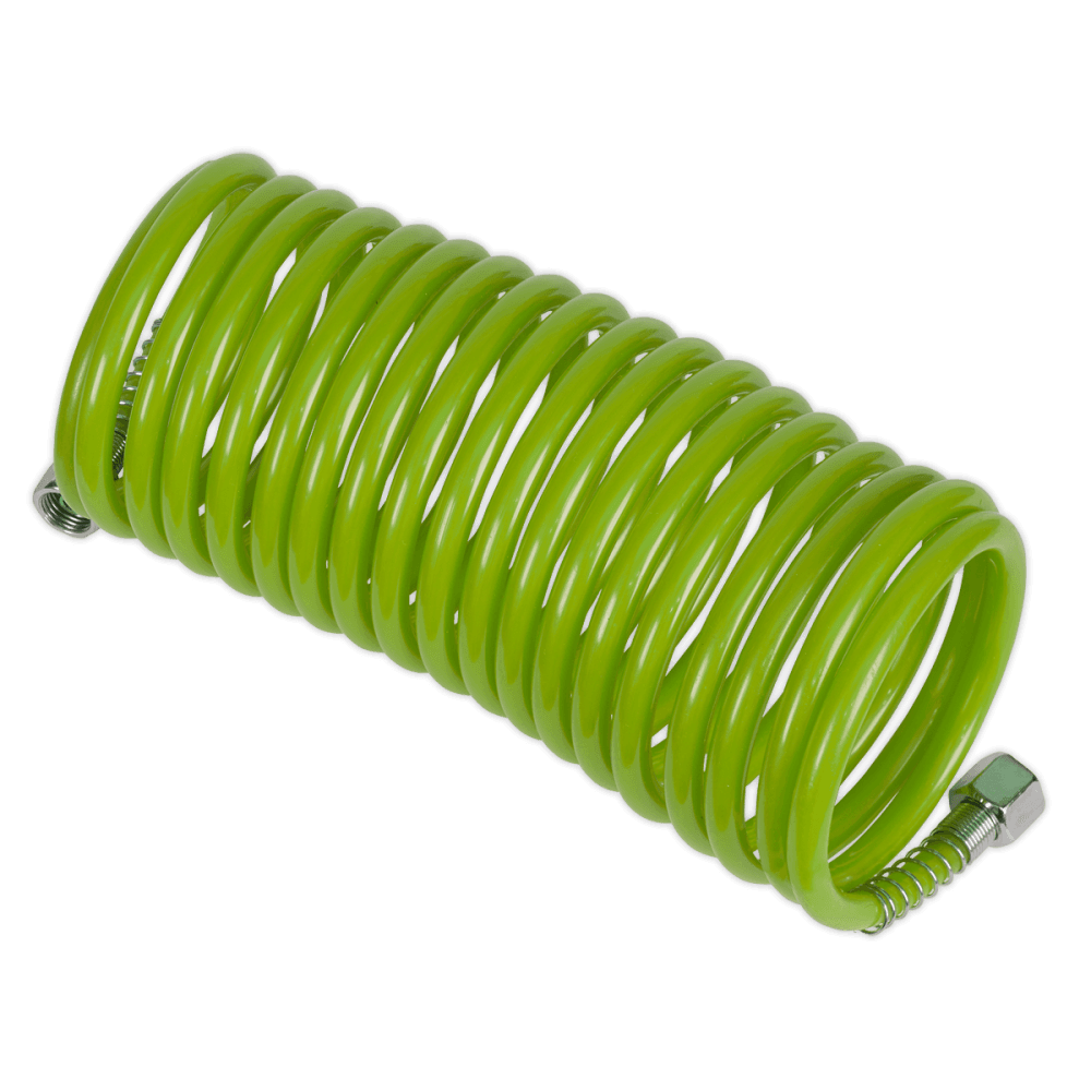 Sealey PE Coiled Air Hose 5m x Ã‡?5mm with 1/4"BSP Unions - Green Model No.-SA335G