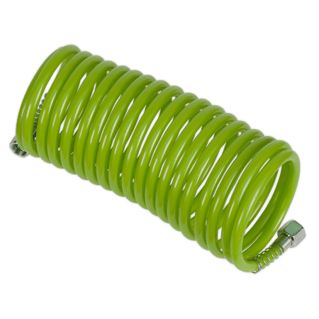 Sealey PE Coiled Air Hose 5m x Ã‡?5mm with 1/4"BSP Unions - Green Model No.-SA335G