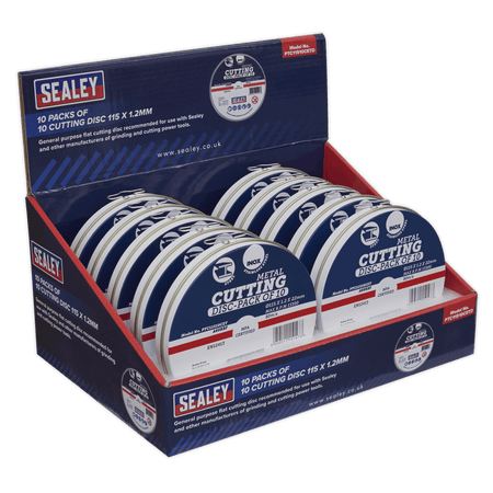 Sealey Cutting Disc 115 x 1.2mm Counter Top Display Box 10 Packs of 10 Model No.-PTC11510CETD